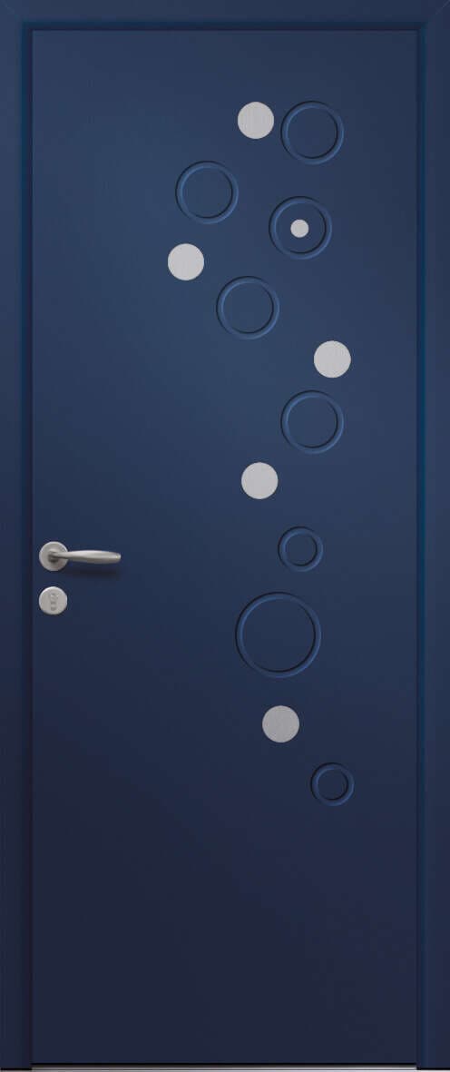 Porte d'entrée en aluminium modèle Capucine, bleu marine, à décor de bulles vitrées