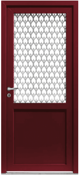 Porte d'entrée en PVC modèle Vega, rouge bordeaux, à grand vitrage dépoli à motif losange