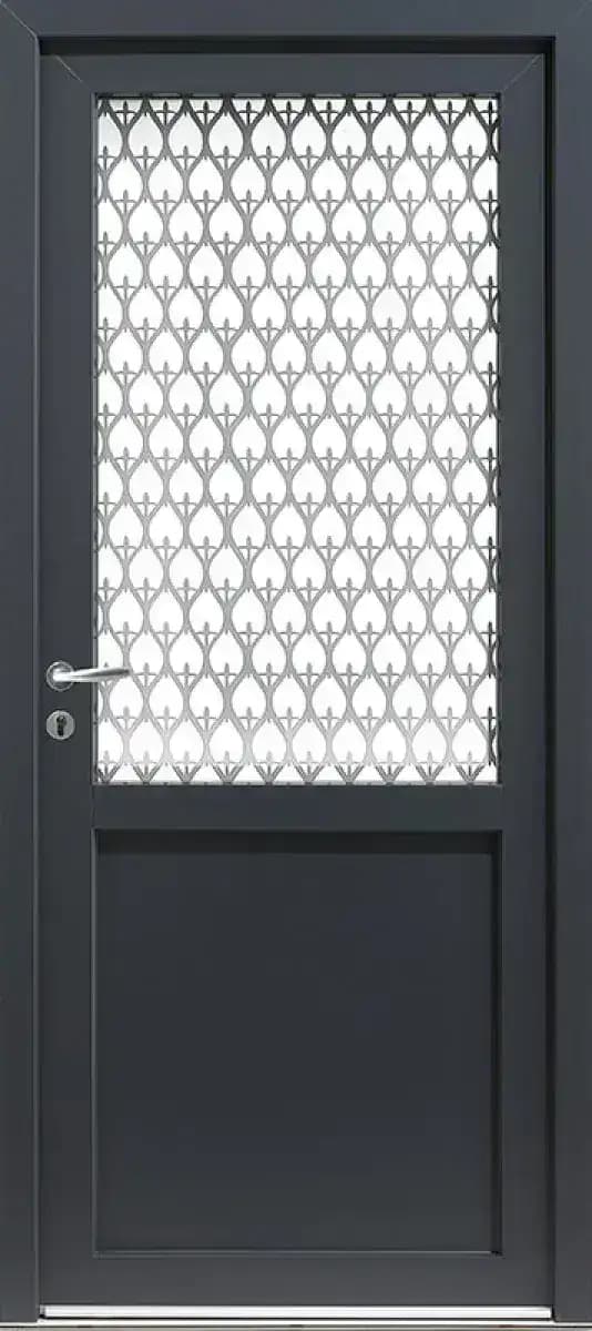 Porte d'entrée en PVC modèle Vega, anthracite, à grand vitrage dépoli à motif losange