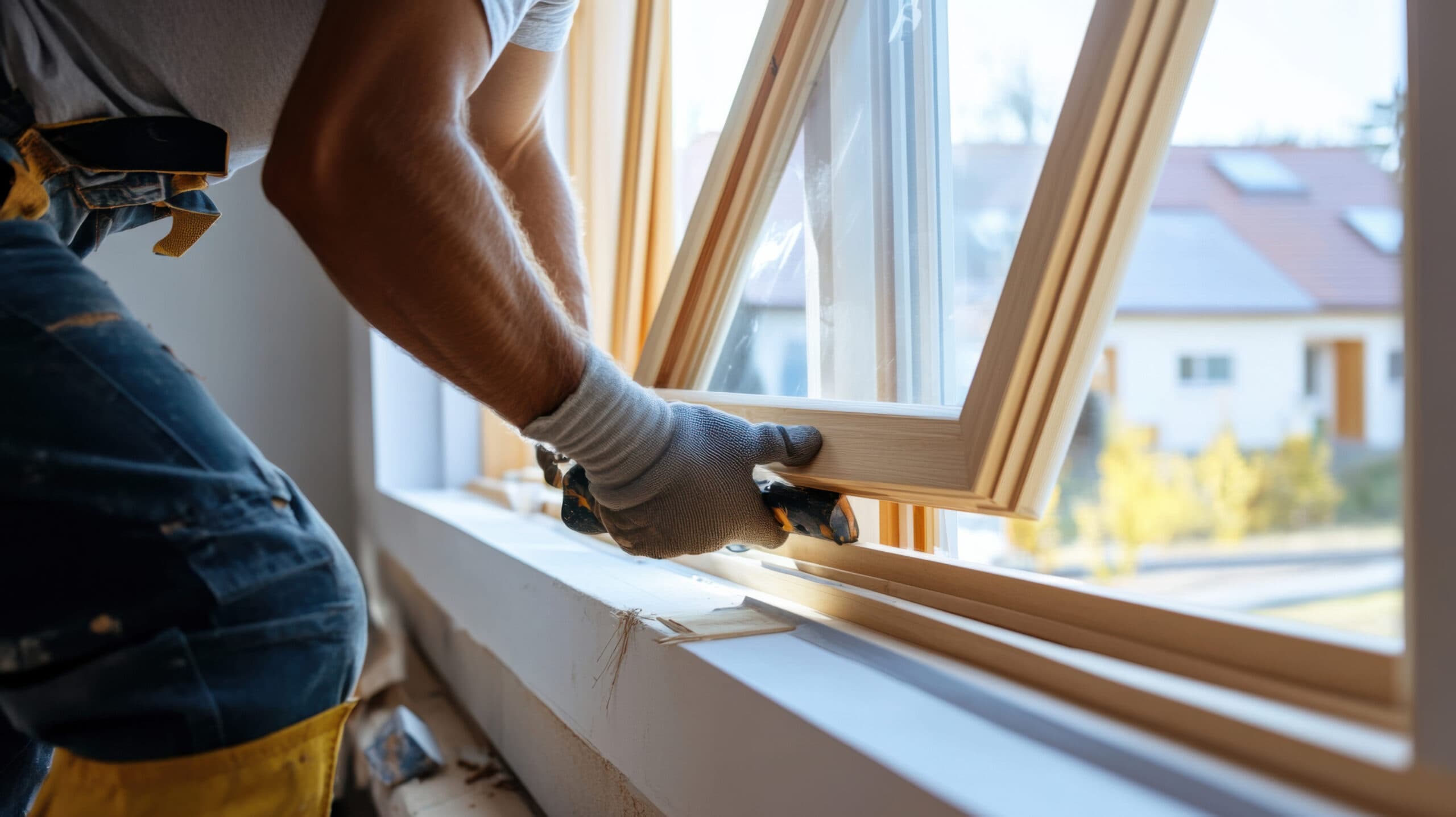 Pose d'une fenêtre par un technicien Finestra