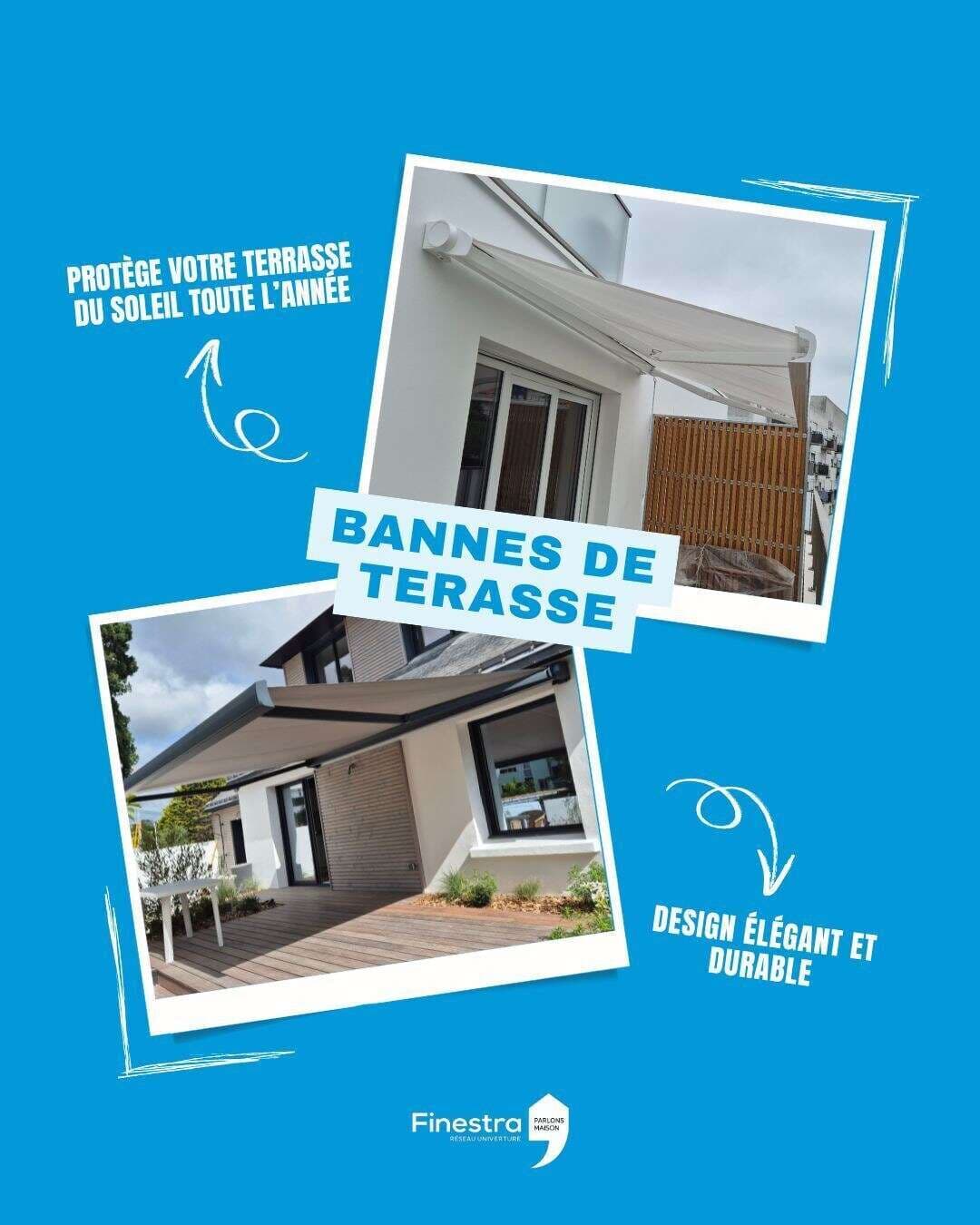 Visuel Finestra « Bannes de terrasse » : deux bannes déployées au-dessus de terrasses
