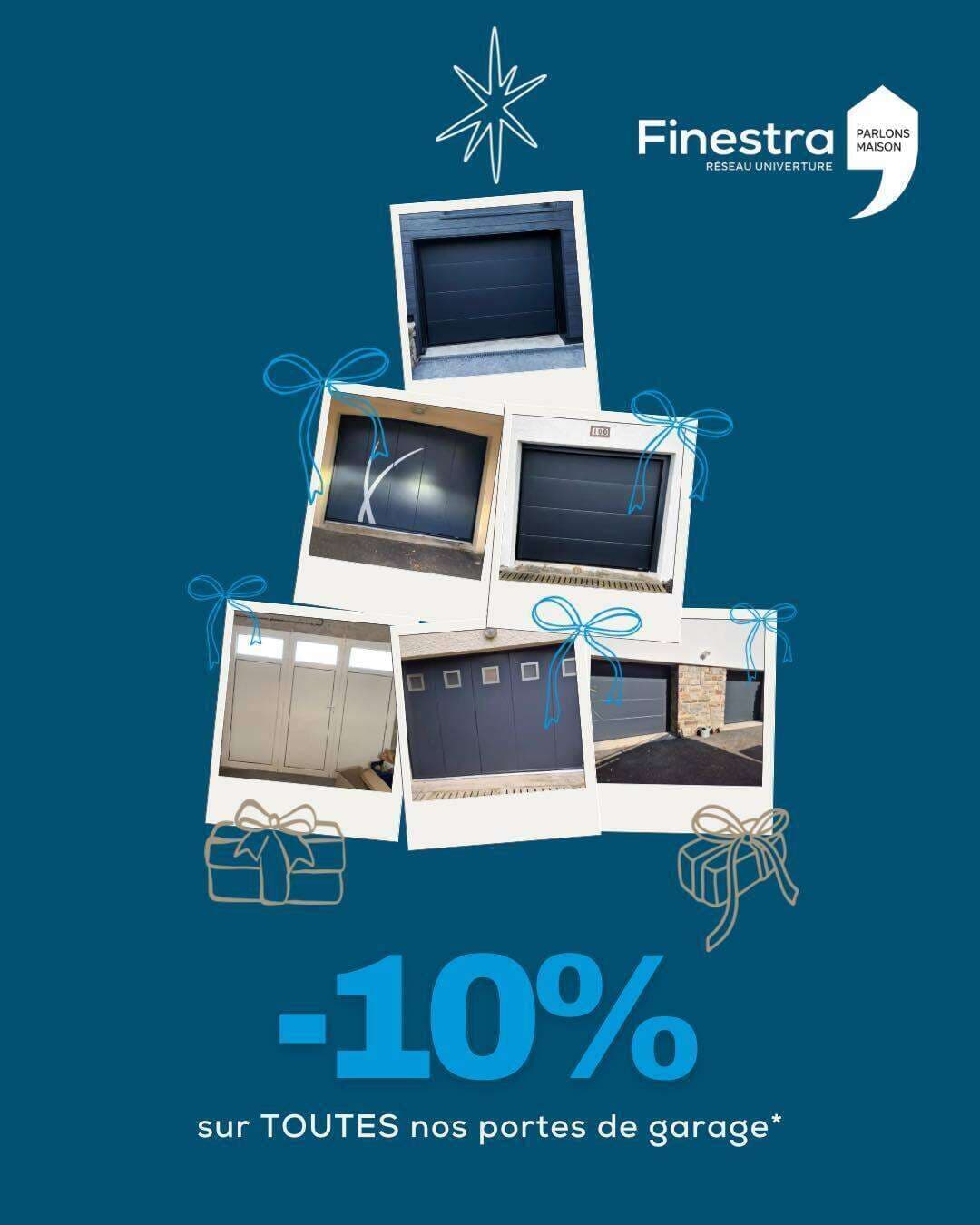 Visuel promotionnel Finestra : -10 % sur toutes les portes de garage, avec des photos de portes posées