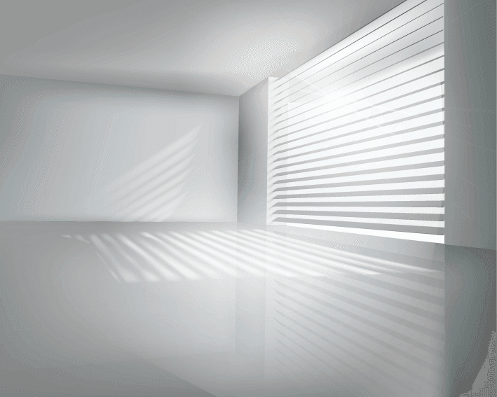 Lumière du jour filtrée par un volet roulant baissé dans une pièce blanche