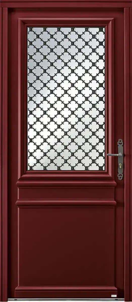 Porte d'entrée en bois modèle Montmartre, rouge bordeaux, à vitrage à croisillons losange