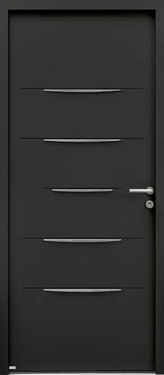 Porte d'entrée mixte bois et aluminium modèle Alinéa, anthracite, à cinq inserts vitrés horizontaux